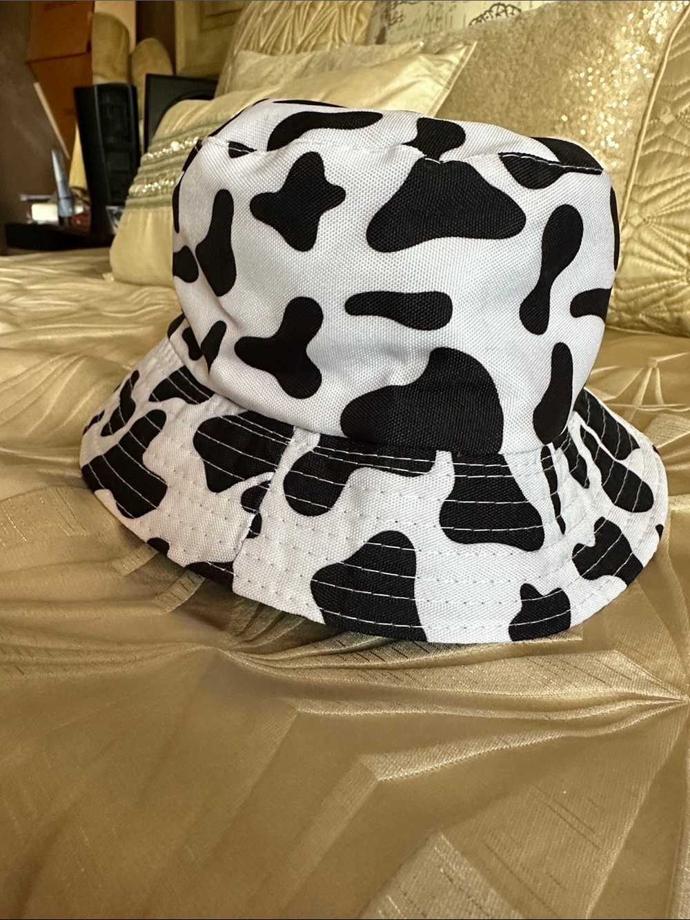 Women’s Cow Print Bucket Hat — Black & White